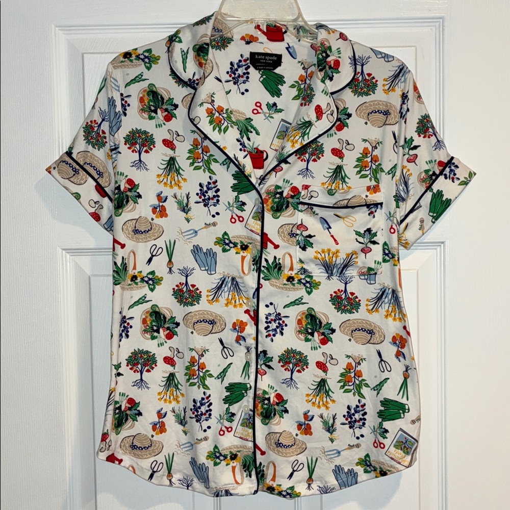Kate Spade Pajama Set ♠️ Green Thumb Garden Design, Size Small - Picture 2 of 7
